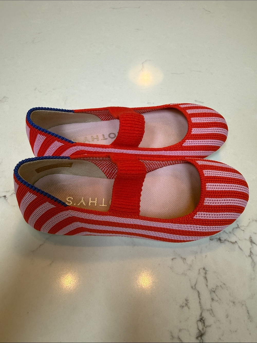 Rothy's Red and Pink Stripe Mary Jane Kids Flats